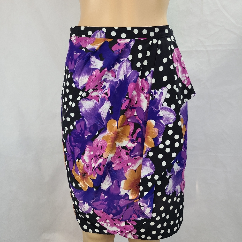 NWT Anthropologie  Baraschi Women (0) Black & White Polk-Dot & Floral Wrap Skirt